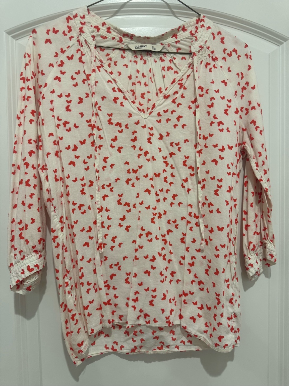 Old Navy Cream Blouse with Red Heart Motif